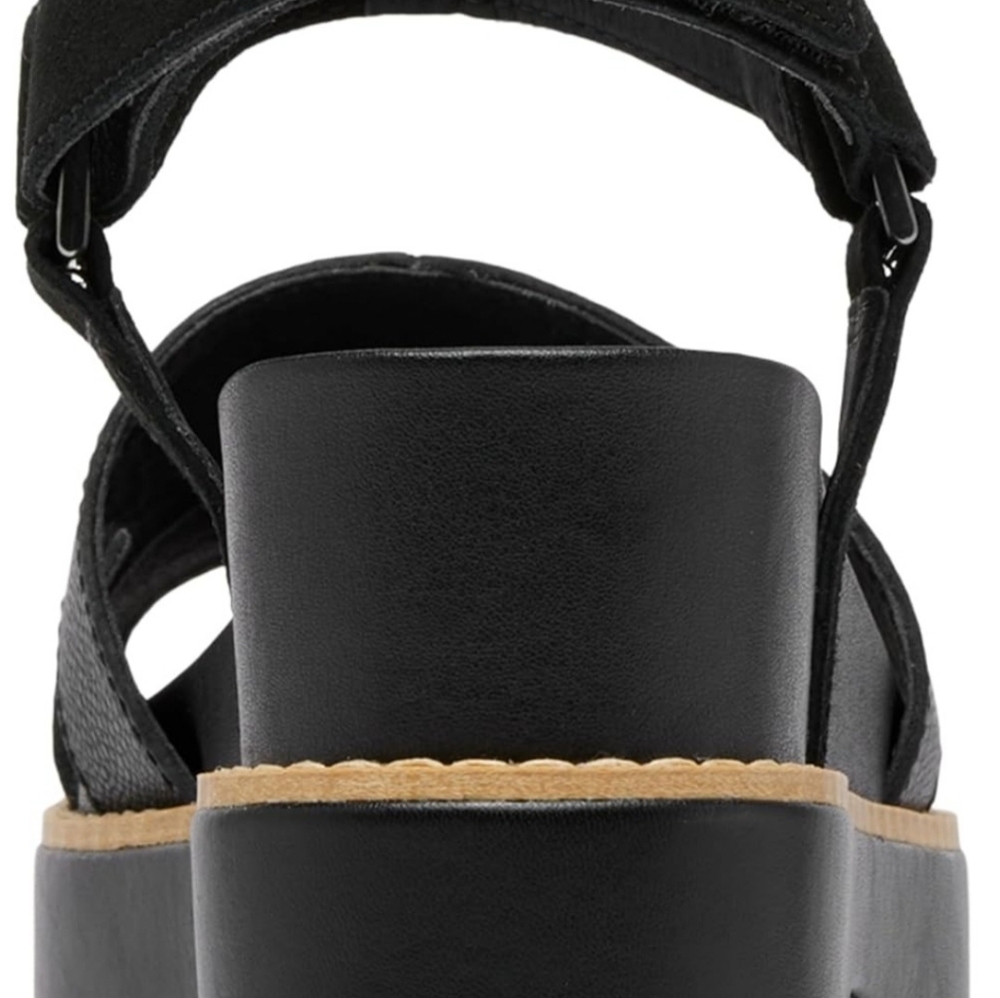 Sorel Joanie lV Black Sz 10 Leather Platform Wedge Sandals Adjustable Straps - Picture 4 of 13